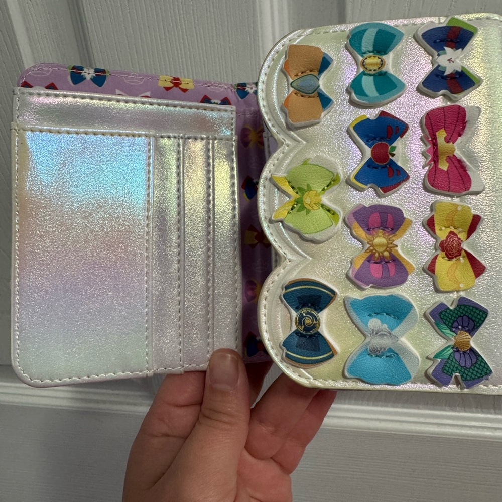 Loungefly White Iridescent Mini Wallet with Colorful Bow Appliqués - Picture 4 of 9